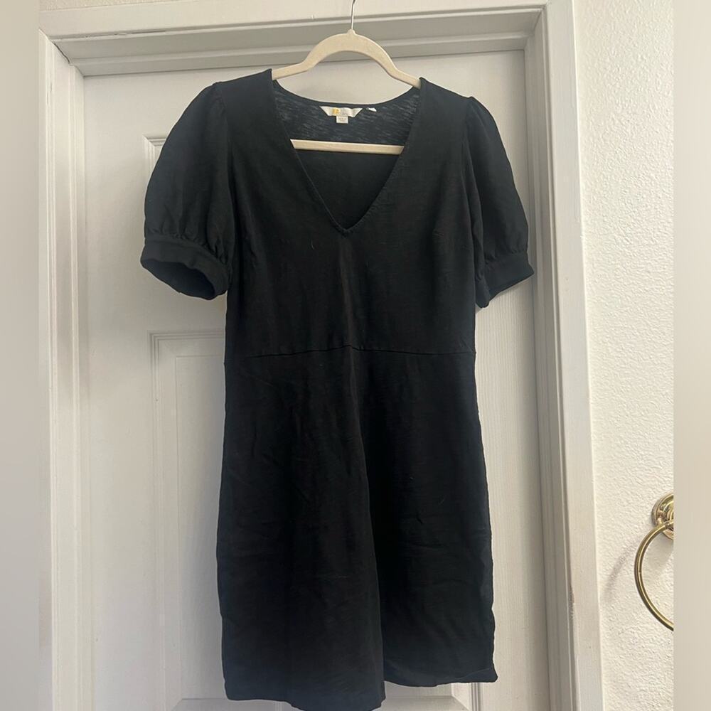 Boden Black Size 6 Sheath Pencil Dress Woven Texture Cotton Short Sleeve Fitted